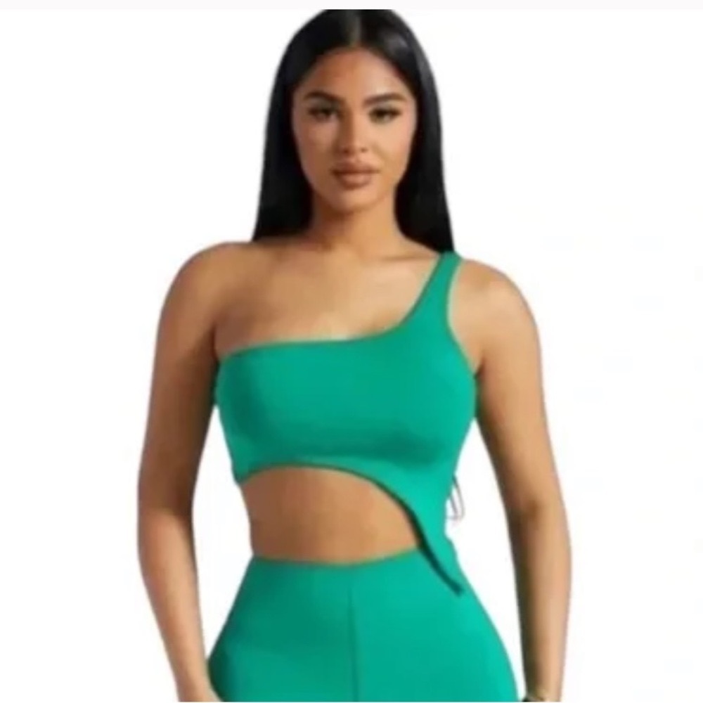 NWT Naked Wardrobe | Kelly Green Asymmetrical Crop Top S
